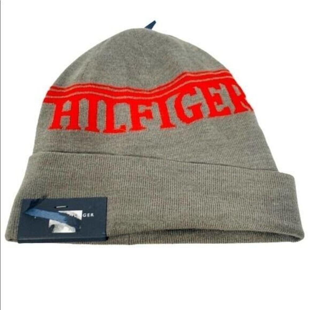 Tommy Hilfiger Grey Red Beanie Hat NWT